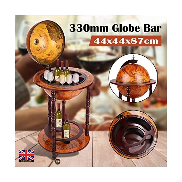 hfghsgjbgd Globe Shaped Mini Wine Bar Drink Cabinet, Movable Double Deck Storage TrolleyWine Bottle Stand, Wooden Mini Bar with Table Drinks Cabinet - Image 6