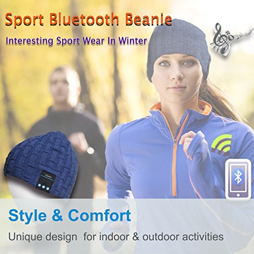 Qshell Washable Bluetooth Beanie Winter Hat Short Skully Cap with Bluetooth Stereo Headphones Mic Hands Free Rechargeable Battery Compatible with Mobile Phones, iPhone, iPad, Laptops, Tablets - Blue - Thumbnail 5