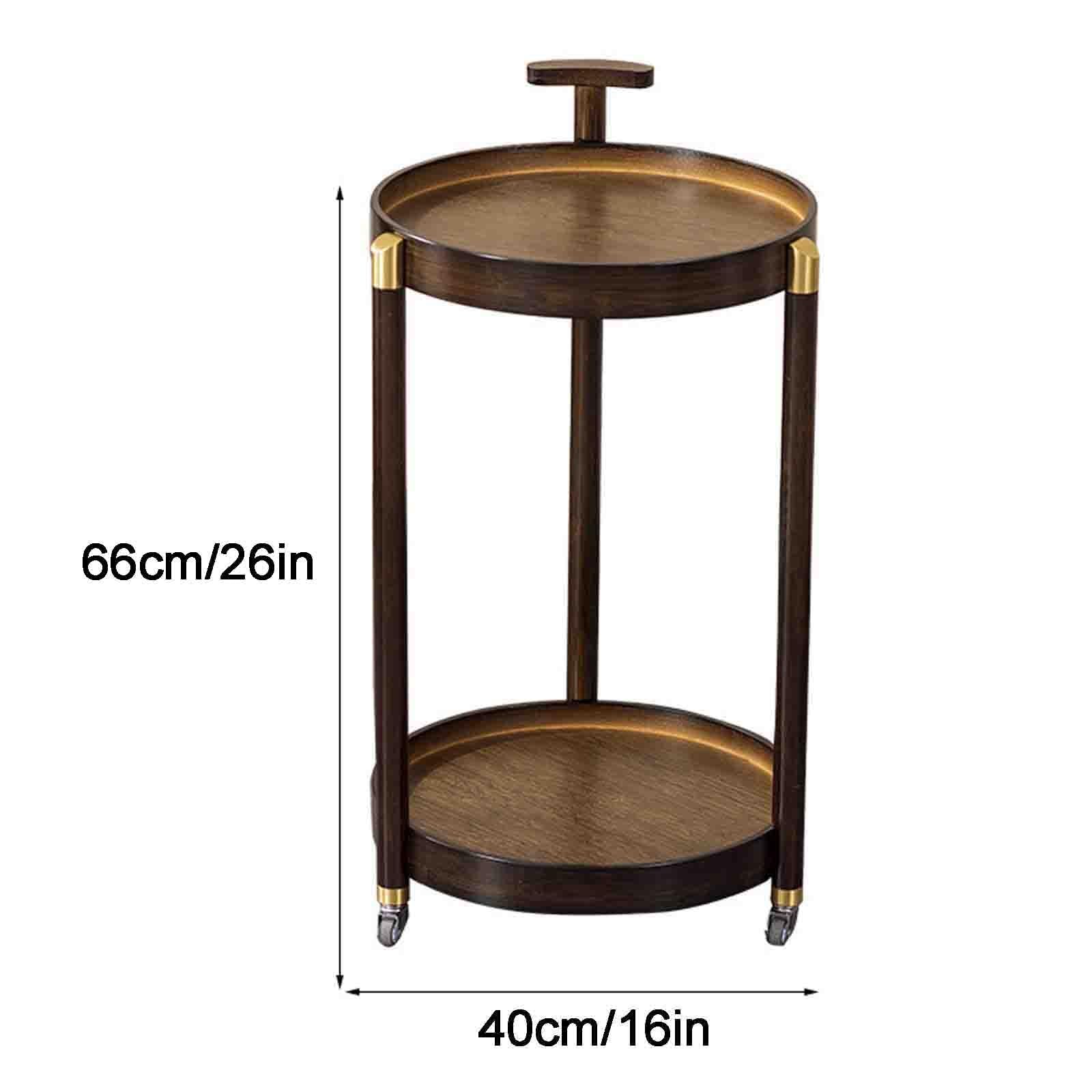Mesa auxiliar giratoria con asa, bandeja redonda de 2 capas y unidad de estantería, carrito de almacenamiento móvil para dormitorio, sala de estar, cocina y baño