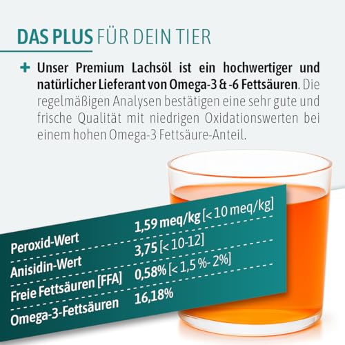 AniGo Premium Lachsöl Hunde 1 Liter, Omega 3 & 6 Barf Öl Hund I Lachsöl Hund 1 Liter I Hochdosiertes Fischöl - in Lebensmittelqualität