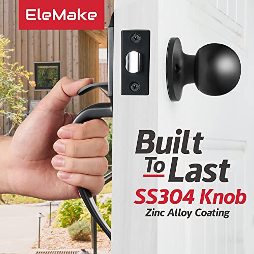 Image of Front Door Handleset Entry Door Handle Set with Cove Knob for Right and Left Handed Sided Doors, Interior and Exterior Entrance Passage Lock Matte Black