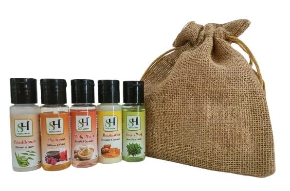 Travel Kit Gift Hamper | Grooming Travel Kit Men & Women (1 Shampoo 25ml,1 Body Wash 25ml, 1 Moisturiser 25ml, 1 Face Wash 25ml, 1 Conditioner 25ml) 5 pcs in Set | Hotel Toiletries | Hospital Toiletry Kits | Guest House Kit | Patient Welcome Kit | Hotel Amenities | Marriage Guest Toiletry Kit | (Small Pack Of 2, 2, count)-picture-32