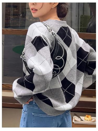 Image of SHENHE Argyle Sweater Women Button Down Cardigan V Neck Knitted Cardigans Winter Sweater Outerwear