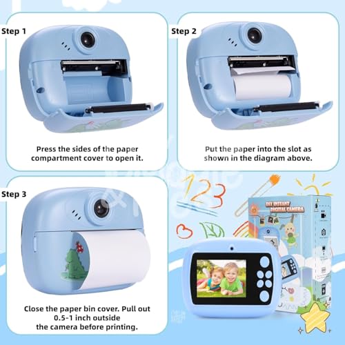 Image of Kids Instant Print Camera - Mini Digital HD Photo & Video Camcorder with Games | Fun Learning Toy for Boys & Girls Ages 4-18 | Includes 2 Print Rolls - Ideal Gift for Kids (Blue)