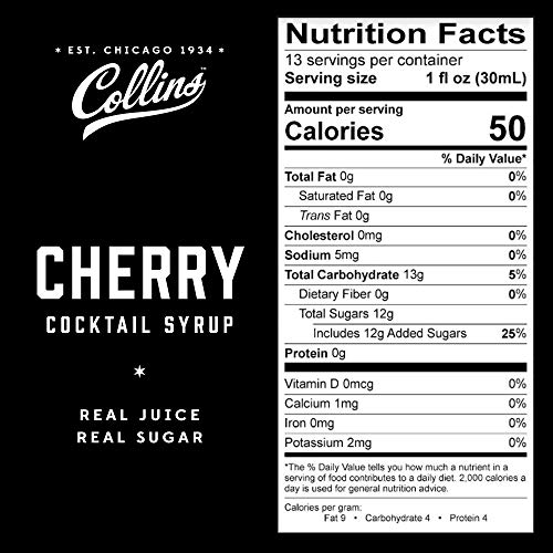 Collins Cherry Syrup, Cherry Simple Syrup, Real Sugar Cocktail Syrups, Soda Water Flavors, Cocktail Mixers, Cherry Flavoring For Drinks 32 Ounces, Set Of 1 #TOP6