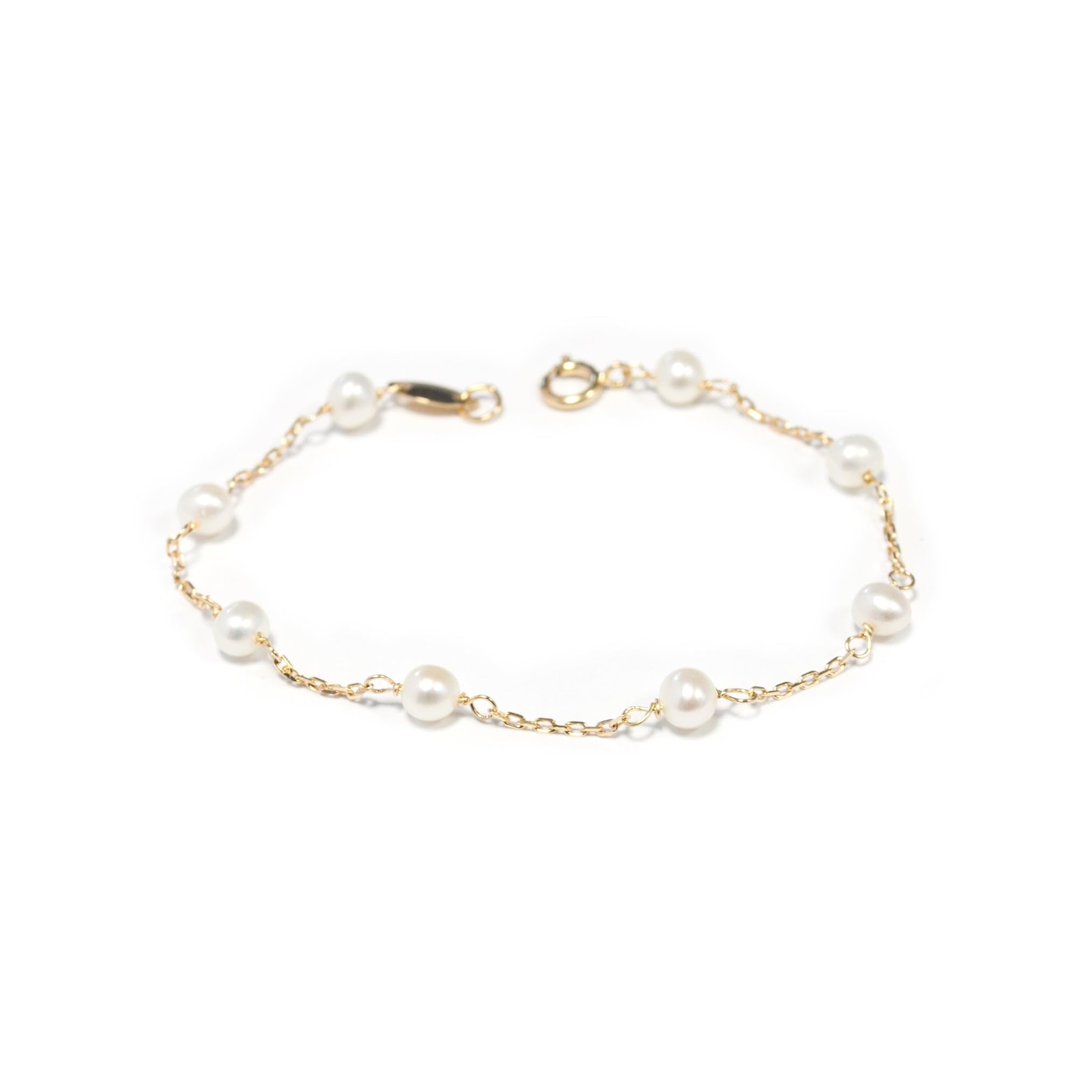 Monde Petit Bracciale Ragazza Oro Giallo 18K Perla Roton4 mm Brillantezza 13 cm - Certificato di garanzia - 1225