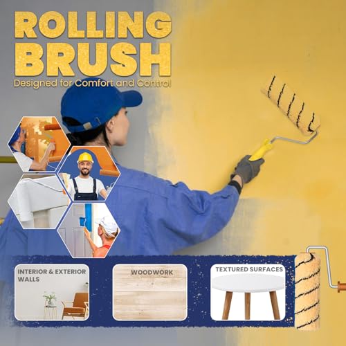 Image of The Decor Co. Paint Roller 9 Inch Wall Painting Brush Smooth Finish Texture Application for Exterior with Ergonomic Handle (Random Colors)