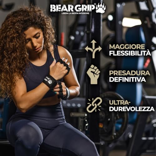 BEAR GRIP - Guanti da Allenamento Aperti per Crossfit, Bodybuilding, Calistenica, Powerlifting (Nero, S) - 4