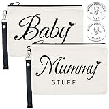 VEGCOO 2-teiliges Set Mom Bag, Baby Sachen Tasche, Werdende Mama Geschenk Mit Reißverschluss, Babyparty Geschenk, Geschenk Babyparty Mit Silber Entscheidungsmünze