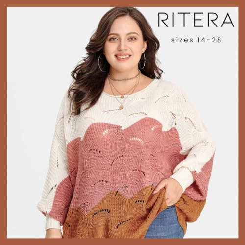 Image of RITERA Women Plus Size Soft-Touch Sweaters Casual Lightweight Crewneck Soft Knit Oversized Pullover Loose Fit Fall Jumper Top