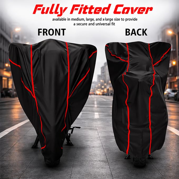 Image of DAXO Waterproof Scooty Cover for TVS Jupiter 125 | All Weather Protection from Rain, Dust, Sun & Scratches | Black Red Piping | Universal Fit for All Bike & Scooty | Jupiter 125 Scooty Cover