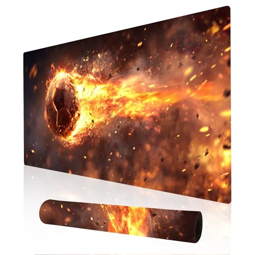 Image of Nuxovilar Professional Large Mouse Pad & Computer Game Mouse Mat (35.4x15.7IN, Fiery Orb Art, Football, Soccer) (90 * 40cm Fiery Orb)