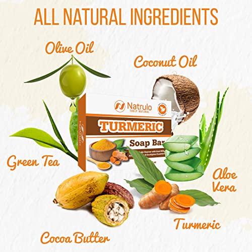 Natrulo Natural Turmeric Soap Bar for Face & Body – Turmeric Skin Soap Wash for Dark Spots, Intimate Areas, Underarms – Turmeric Face Soap Reduces Acne, Fades Scars & Cleanses Skin