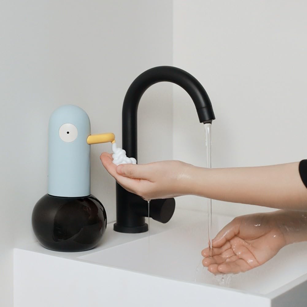 Dispenser automatico di sapone in schiuma con sensore di induzione da 0,25 s, ricaricabile senza contatto, 400 ml, funzione autopulente per bagno e cucina, design a forma di anatra, 1800 mA