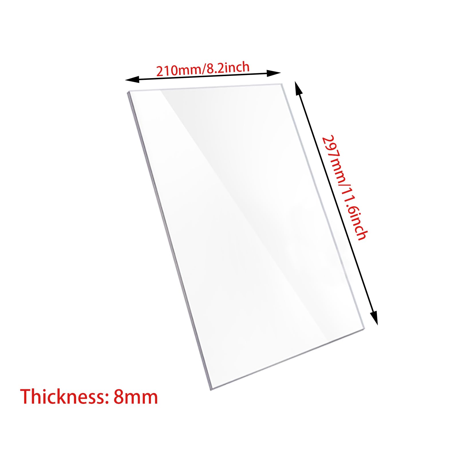 Plaque acrylique transparente en plexiglas transparent 297 x 210 mm d'épaisseur 2-10 mm pour projets de bricolage, signalisation, vitrine