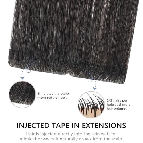 Image of COOKAYU Invisible Tape in Extensions Human Hair, Natural Black Seamless Injected Tape Ins Remy Hair 20Inch 45g 20pcs Straight Invisi Edge Extensions Silky Smooth