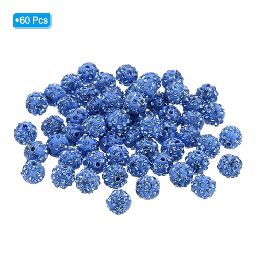 PATIKIL 10mm Rhinestone Clay Beads for Jewelry Making 60 Pack Round Ball Polymer Clay Crystal Charm Beads for Craft Decor Necklace Chain Bracelets DIY Blue - Image 3