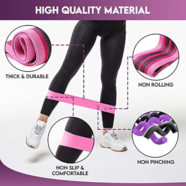 Exercise Bands, Fabric Resistance Bands for Working Out Women and Men, 3 Levels Workout Bands, Non-Slip Booty Bands Set for Legs Butt Glute Squat