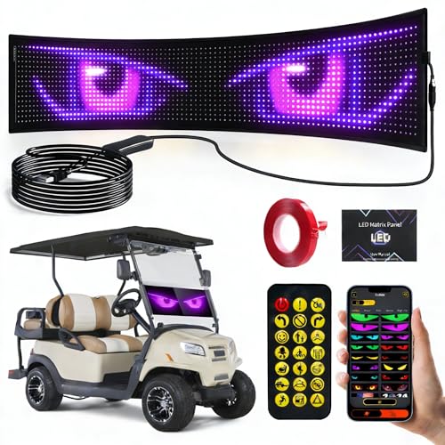 Golf Cart Multiple Devil Eyes Light Sign 23.42x4.72 Programmable LED Display for Windshield with App Control DIY Pattern Trucks Suvs Flexible Screen LED Lights for Festivals Decoration