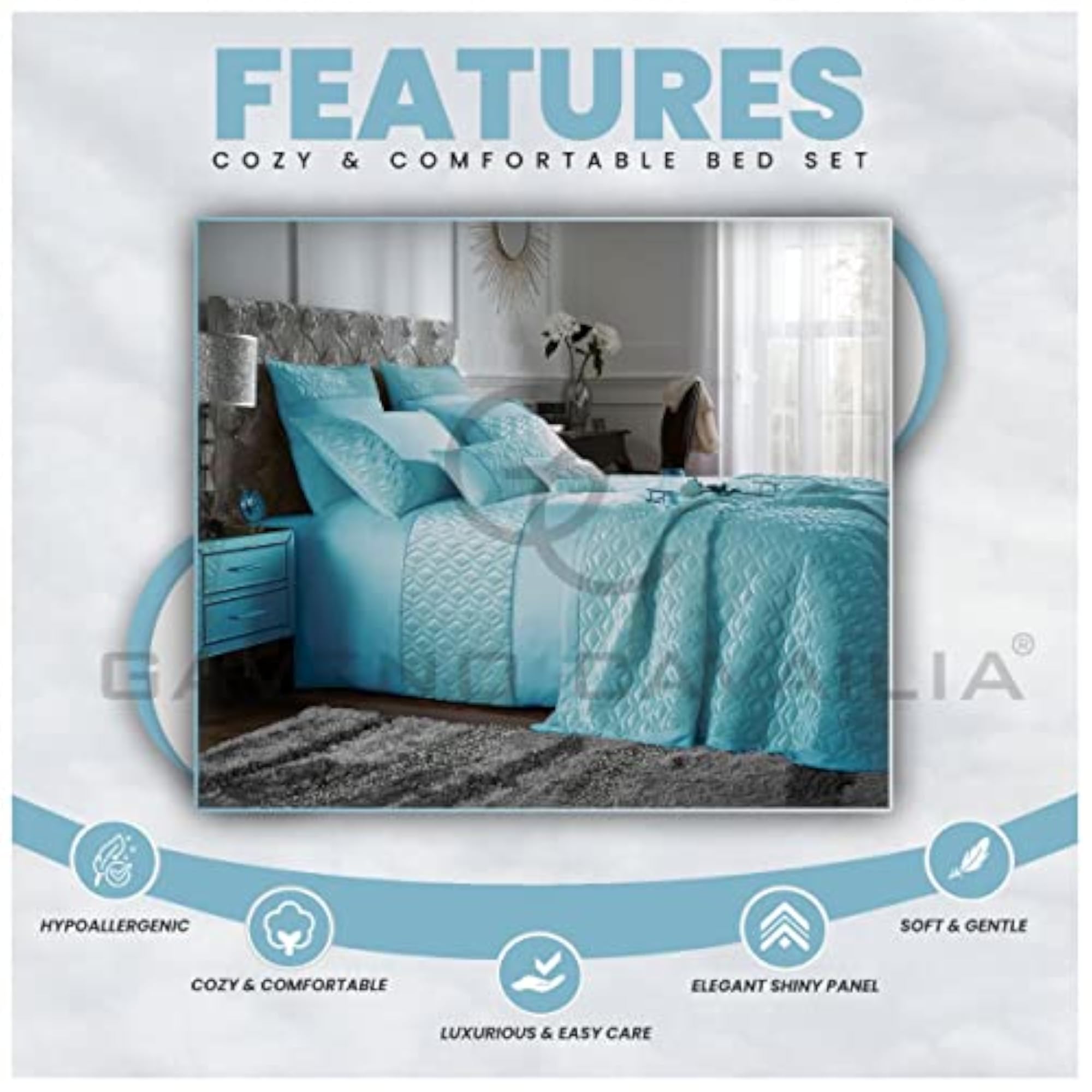 Luxury Duck Egg Geometric Duvet Cover Set, Easy Care