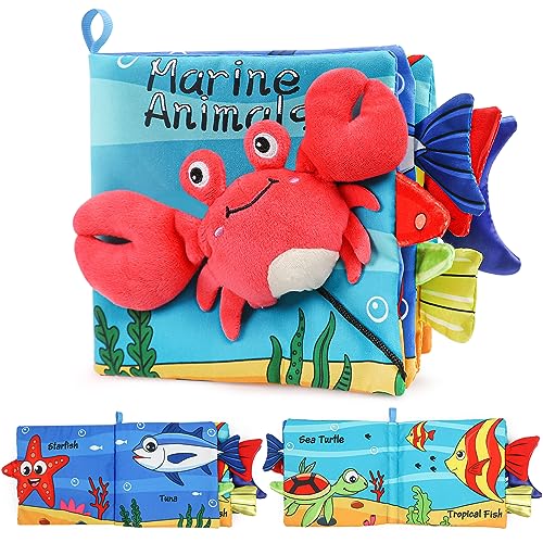 Image of GKDOMS Soft Baby Books, Touch and Feel Crinkle Cloth Book Infant Toy with Non-Toxic Fabrics, Baby Shower, Thank You Gifts for Newborn Boys and Girls 0-6-12 Months(Marine Soft Book)