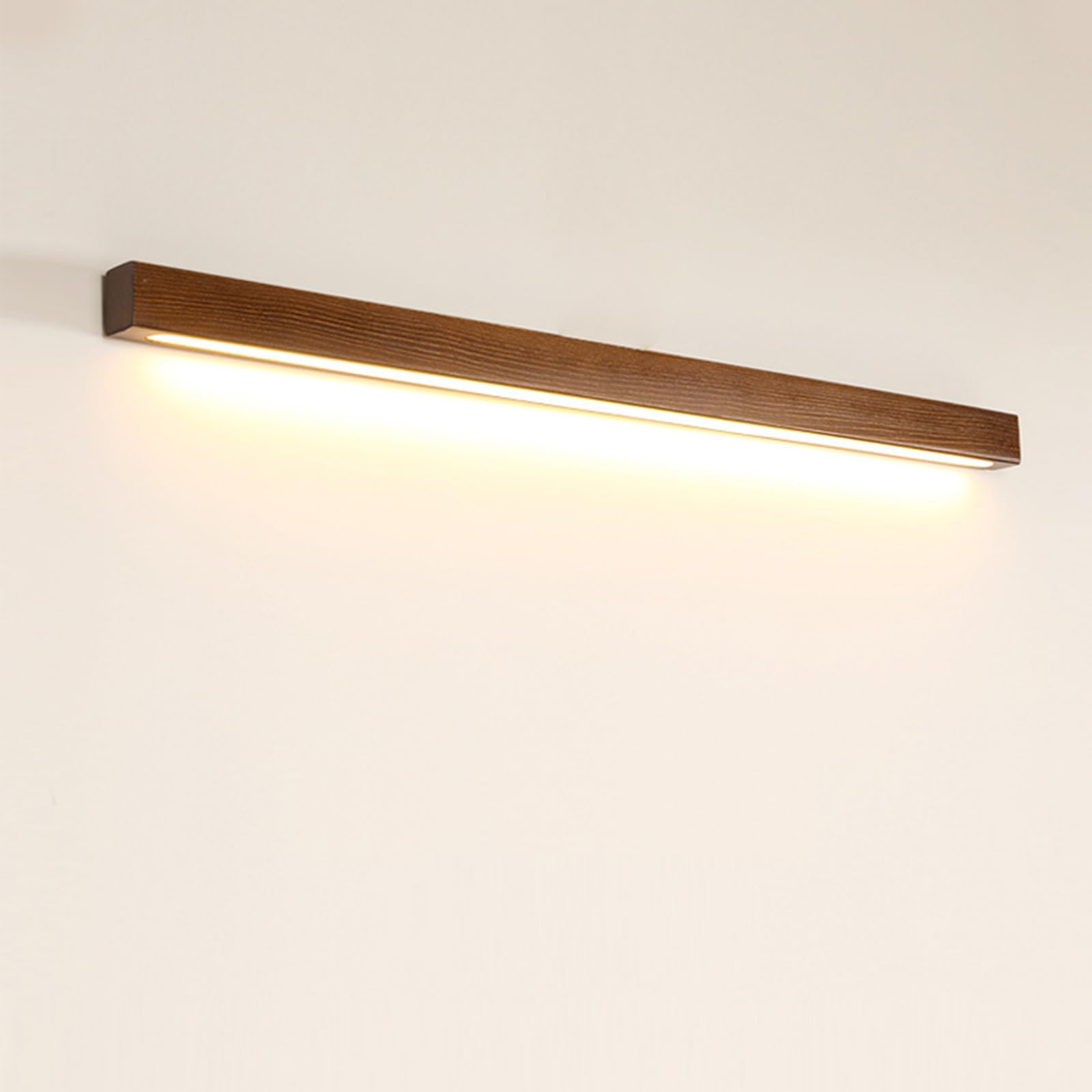 HYJAUSXB Modern LED Walnut Wood Linear Wall Sconce, Long Strip Light for Bathroom Sink, 3 Color M, Minimalist Detive Lamp Background Atmosphere