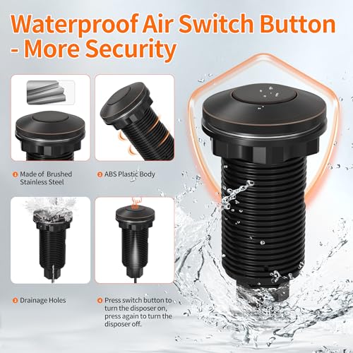 Image of Joinfworld Garbage Disposal Air Switch Kit Waterproof Garbage Disposal Button Kit with Long Garbage Disposal Switch Oil Rubbed Bronze - UL Listed