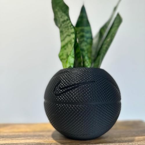 Basketball Planter Pot 3D Printed - Plant Pot for Indoor Plants-Unique planter for indoor with Drainage hole - (BLACK) MADE IN USA