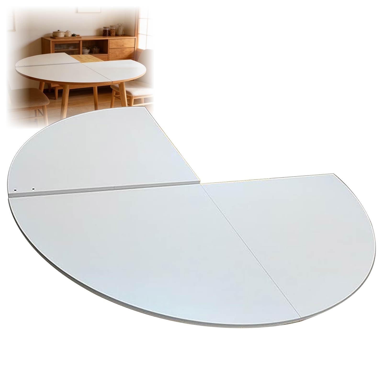 Large Foldable Round Table Top Extender Four-fold Wood Round Table Top Dining Tables Temporary Extender Space Saving Catering Banquet Party Tables Foldable Table-Top Extender(White Marble,55in)