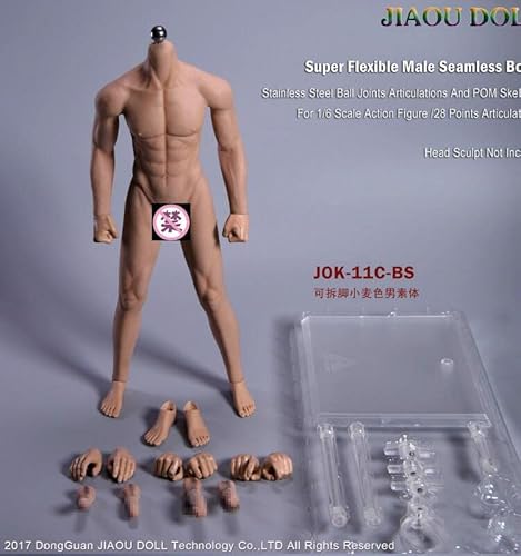 VUSLA JOK-11C-BS 1/6 Scale Super Flexible Male Muscular Seamless Body 10 Inch Collectible Action Figure (Wheat Skin, no Head Sculpture)