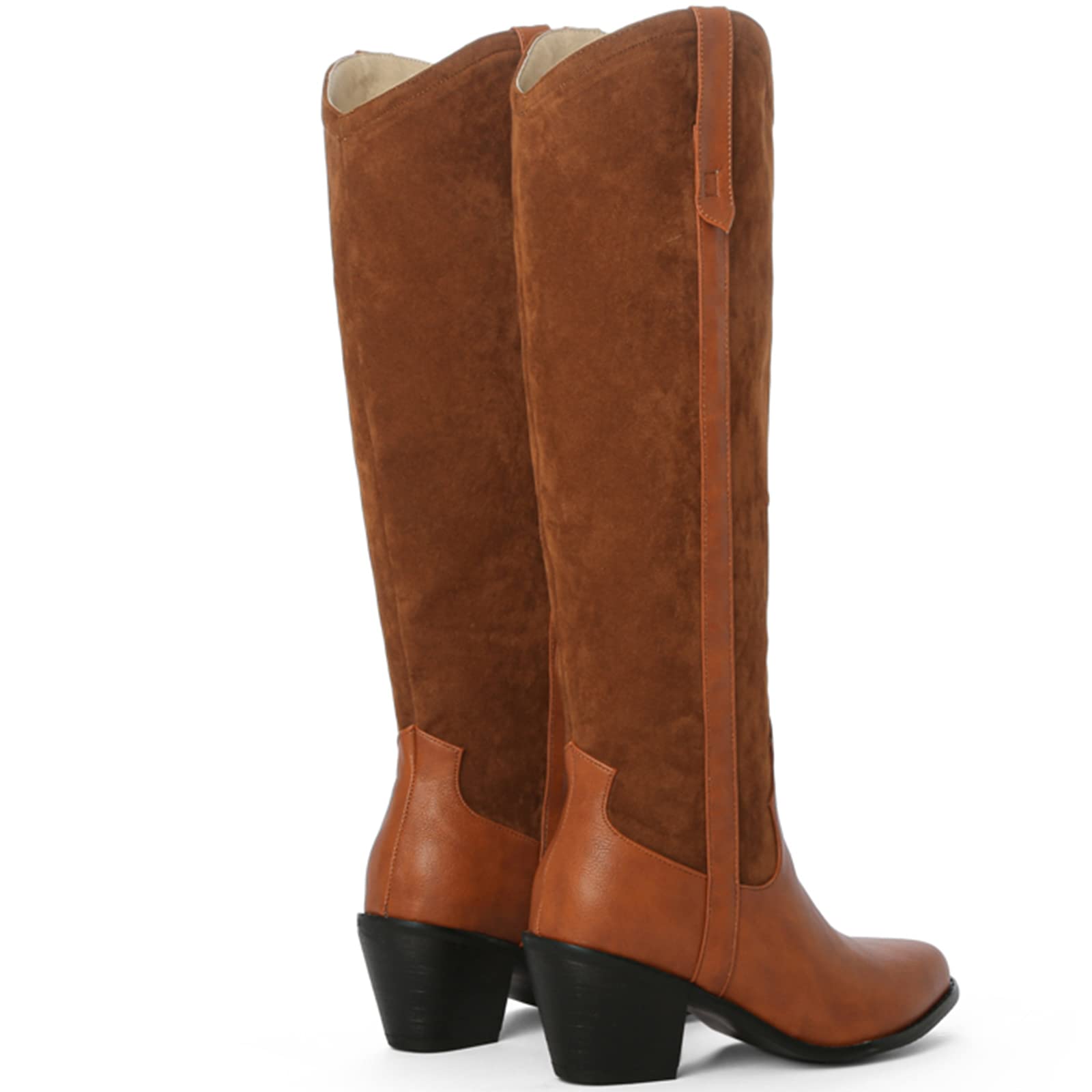CUTEHEELS Damskie buty typu casual Slip-on Western do kolan wysokie buty z chunky obcasem i szpiczastym noskiem, żółty1, 43 EU