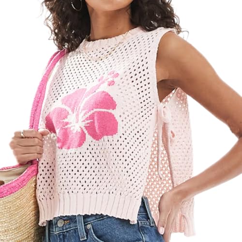 Image of Women Graphic Sweater Vest Y2k Knit Tank Top Lightweight Pullover Top
