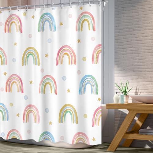 Image of Kids Rainbow Polka Dot Shower Curtain Colorful Bathroom Curtain Sets