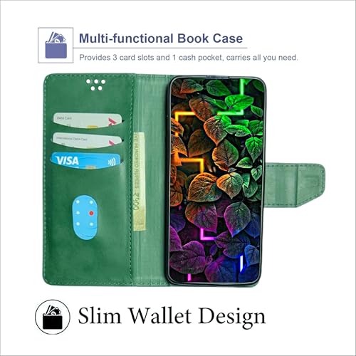Image of SBMS Flip Cover for Nothing Phone (2a) 5G Back Cover Case with Magnatic Closure | Genuine Leather Finish | Inbuilt Stand | Card & Money Pocket (Mat Green)