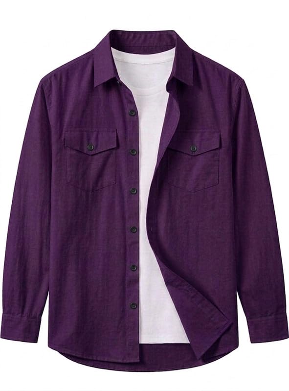 Image of DEELMO Men Solid Slim Fit Casual Overshirt Style Shirt | Full Sleeve Button-Down Layering Shirt Smart Casual Look