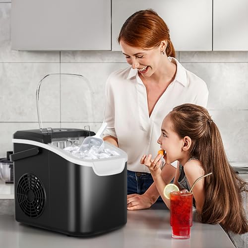 Image of Countertop Portable Ice Maker Machine with Handle, 8 Bullet-Shaped Ice Cubes Ready in 6 Mins, 26Lbs /24H, Self-Cleaning Function with Ice Scoop and Basket for Home /Kitchen /Party (Black)