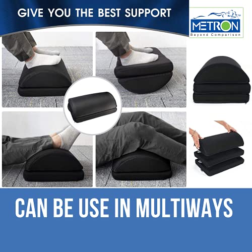 Image of Metron Adjustable Foot Rest for Under Desk - Ergonomic Foot Stool with 3 Height Settings (5 inch, 7 inch, 9 inch) Office Chair Leg Support for Pain Relief & Blood Circulation, Washable Non-Slip Cover