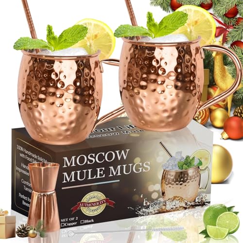 LINALL Moscow Mule Copper Mugs- Set of 2 Copper Plated Stainless Steel Mug 18oz, for Chilled Drinks (2 pcs)
