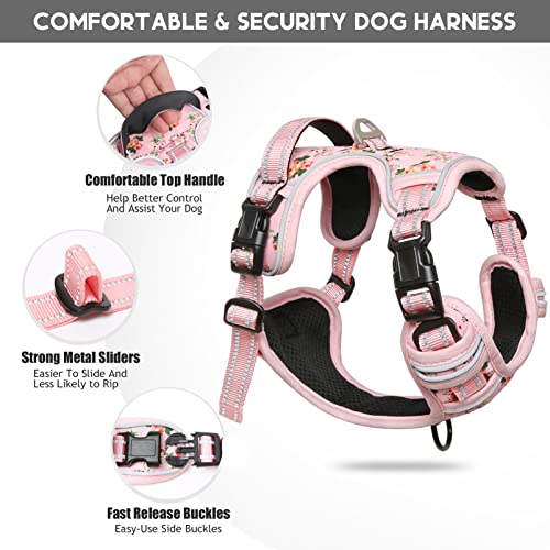 Timos No Pull Dog Harness,No Need Go Over Dogs Head 3 Snap Buckles Reflective Oxford No Choke Puppy Harness With Front & Back 2 Metal Leash Clips Soft Padded Vest Harnesses For Small Medium Large Dogs #TOP3