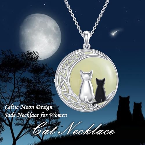 Jade Necklace for Women Sterling Silver Round Cat/Hummingbird/Dragonfly/Butterfly/Bee Natural Jade Jewelry Birthday Christmas Gifts Women Mom Wife Grandma3