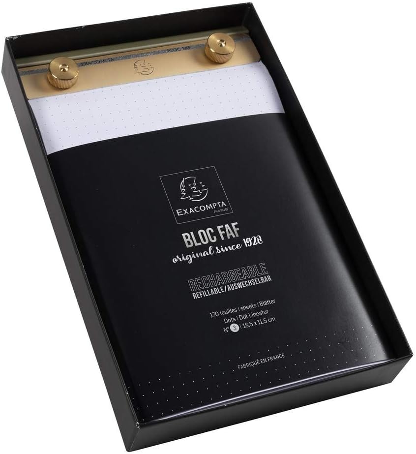Exacompta FAF Metal Desk Pad for Home or Office, 200 White 70g Micro-Perforated Sheets, Blank or Dots. Non-Slip Backing, Three Sizes. Refills Available. (4 1/4 x 7 1/4)