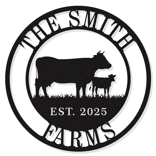 Personalized Cow Calf Metal Sign, Personalized Family Monogram Name Sign, Custom Cow Calf Farm Sign
