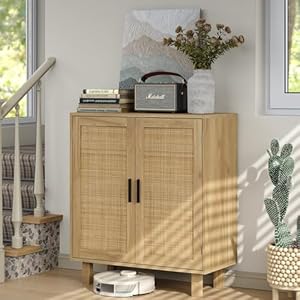 Rattan Buffet Cabinet Sideboard Buffet with Drawer Boho Credenzas Farmhouse Console Table for Dining Room Hallway Living Room