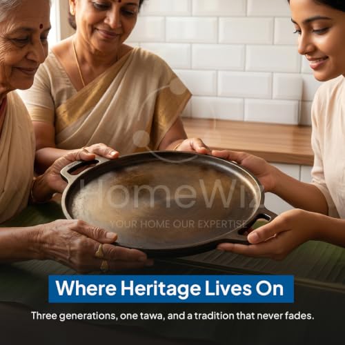 Image of HomeWiz Cast Iron Non Stick Dosa Tawa 30 cm | Free Oil Dispenser 500ml | Pre-Seasoned Cast Iron Tawa for Roti & Dosa | Big Size Cast Iron Dosa Tawa | Lifetime Usage | Works on Induction & Gas Stove