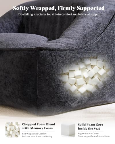 Image of AMERLIFE Oversized Bean Bag Chair for Adults, Chenille Boneless Chair,Black