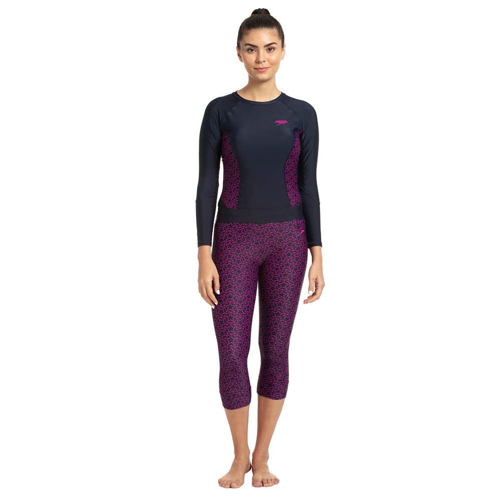 Boomstar Allover Printed Active Capri For Women (Size: 34,Color: True Navy/Electric Pink )