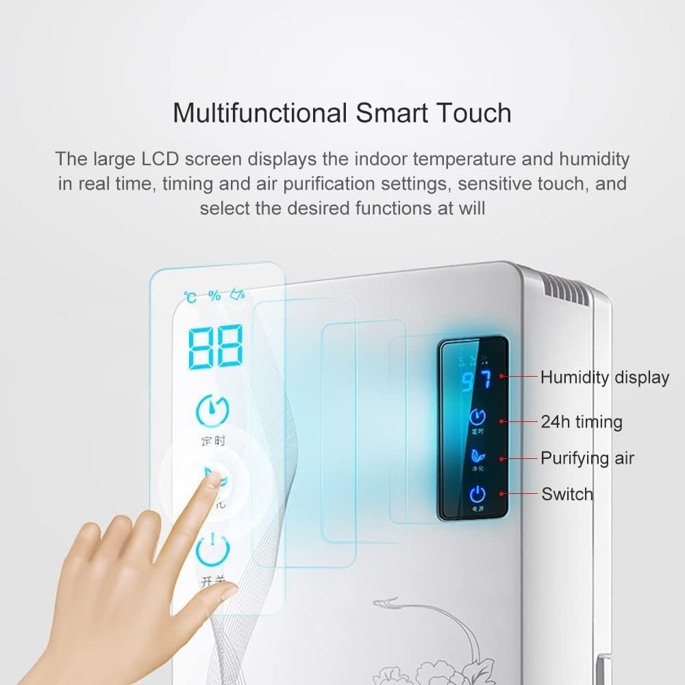 EliteBloom Dehumidifier control panel with LED display and touch controls for humidity, timer, air purification, and power.
