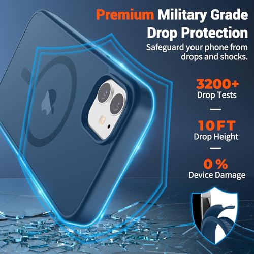 Image of SUPFINE Magnetic for iPhone 12 Mini Case & iPhone 13 Mini Case (Compatible with MagSafe) (Military Grade Drop Protection) Slim Translucent Matte Shockproof Phone Cover,Deep Blue