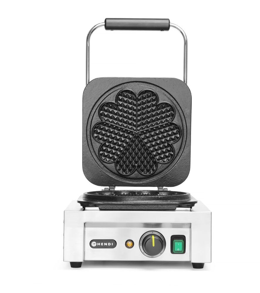 HENDI Gofrera eléctrica, gofres de Corazón, 5 moldes, con tenedor para gofres, T regulable, placas de hierro fundido antiadherente, 230V, 2200W, 320x437x(H)251mm, acero inoxidable