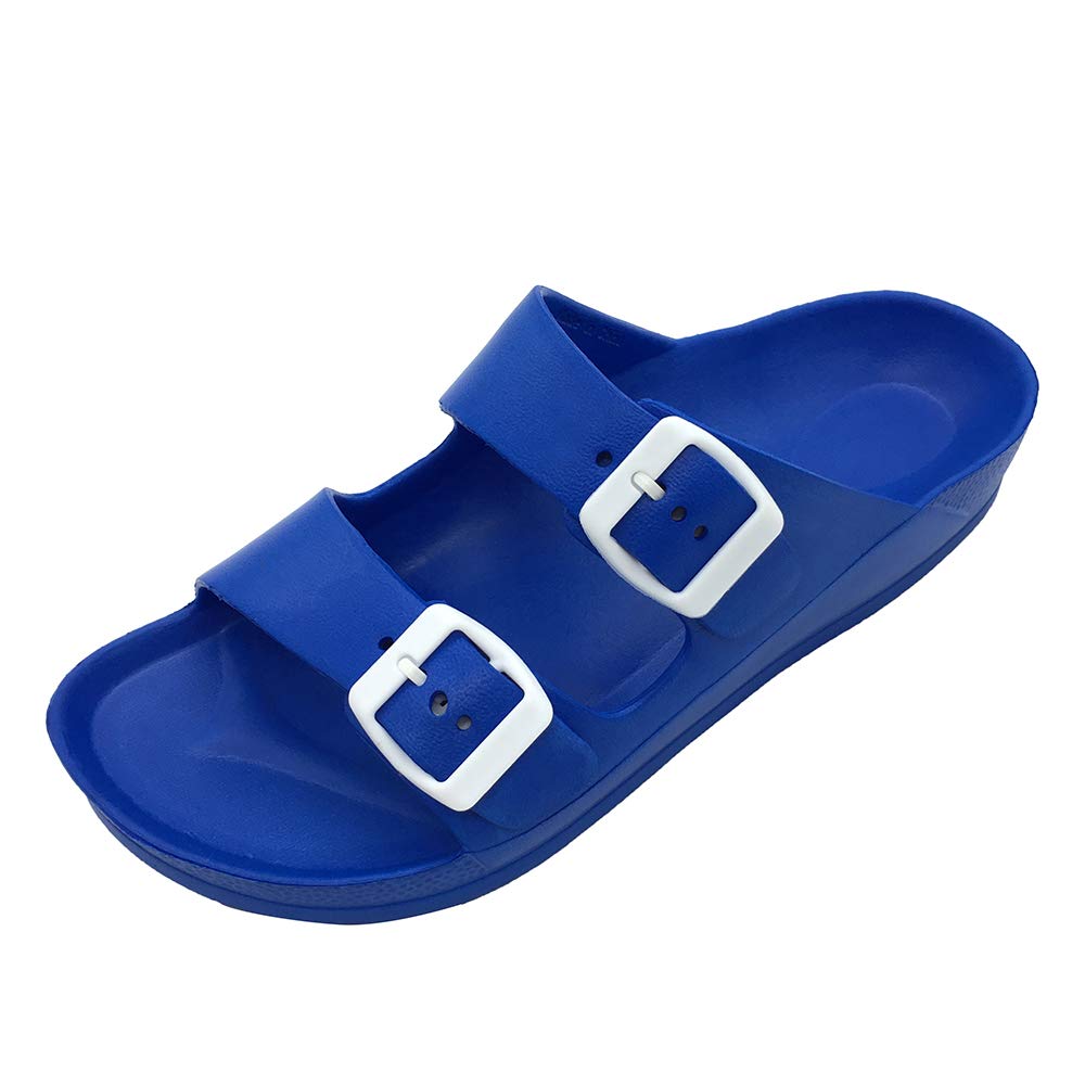 FUNKYMONKEY Women's Comfort Slides Double Buckle Adjustable EVA Flat Sandals